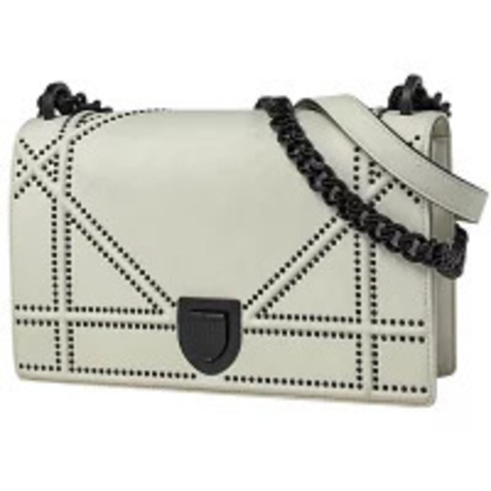 Christian Dior Diorama Chain Shoulder Bag Studs Leather White